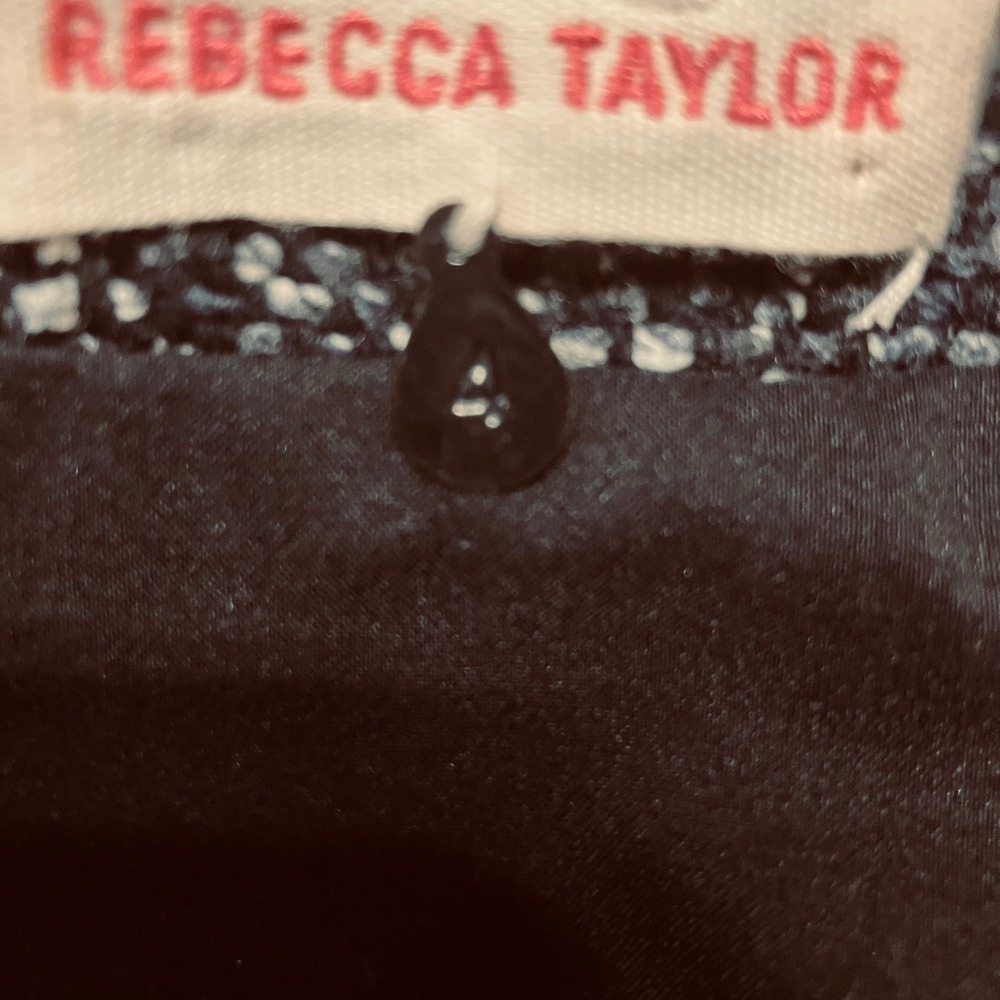 REBECCA TAYLOR Tweed Collarless Jacket Black Tweed Blazer Lace Trim Women's SZ 4 - Picture 12 of 16